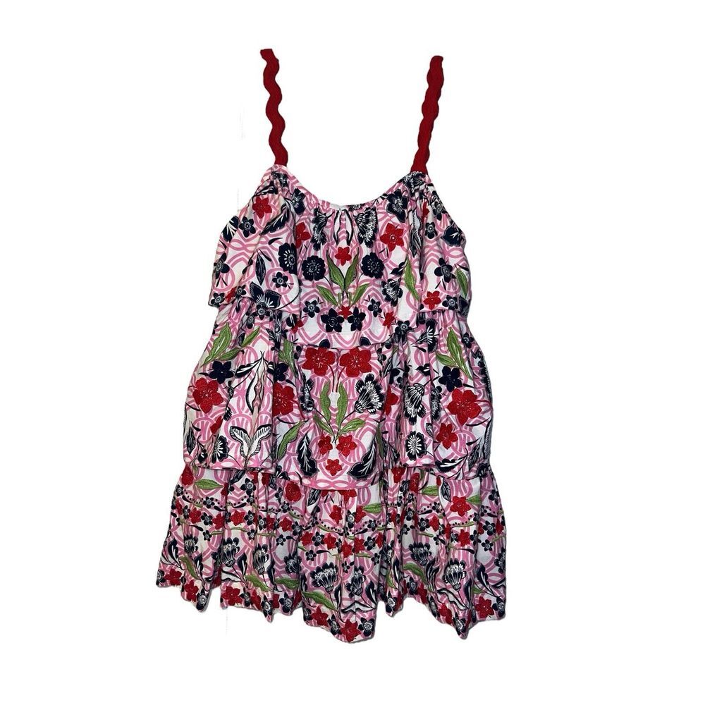 Maeve Anthropologie Size Large Tiered Sleeveless Dress Pink White Red Floral